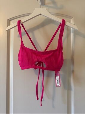 Xhilaration Bright Pink Ribbed Tie-Front Bikini Top